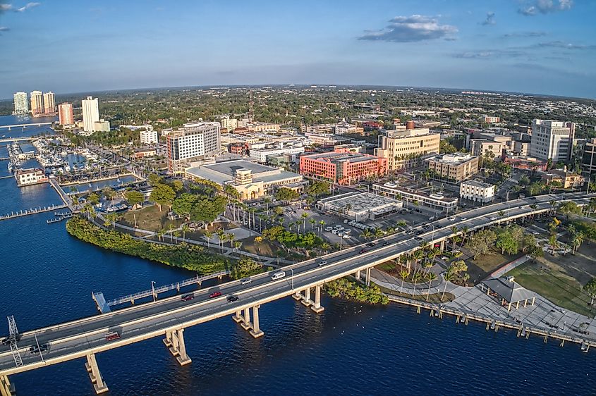 Aerial View of Downtown Fort Meyers, Florida.