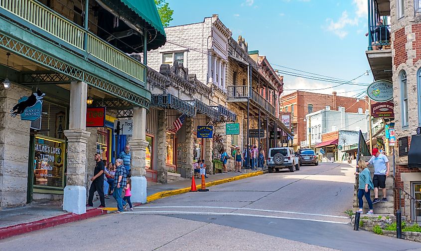 Beautiful street view of downtown Eureka Springs, Arkansas.