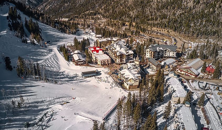 Aerial View of popular Ski Slopes near Taos, New Mexico