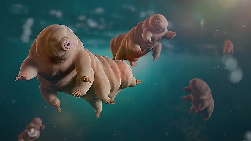 Moss piglets swimming.