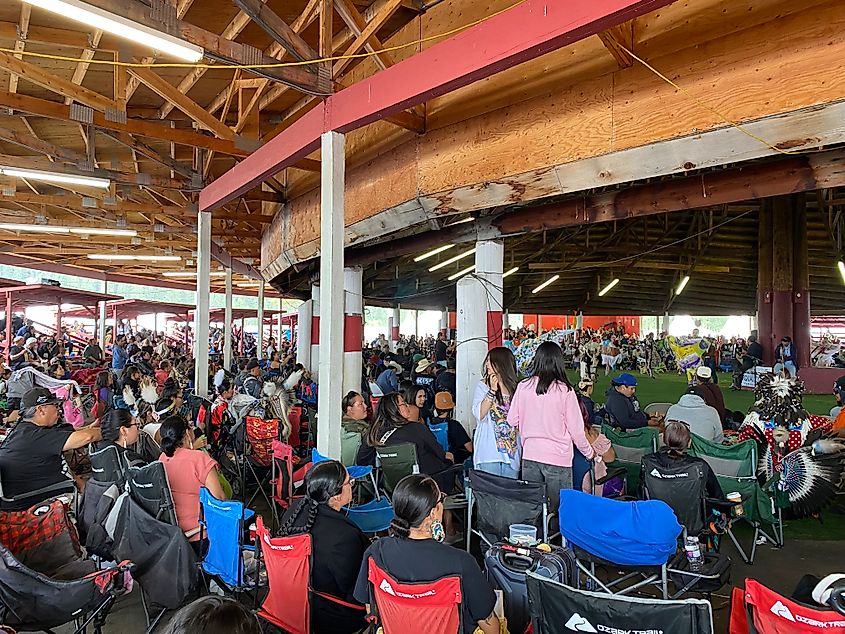 Indigenous performers take center stage before hundreds of onlookers at the Tsuut'ina Powwow 