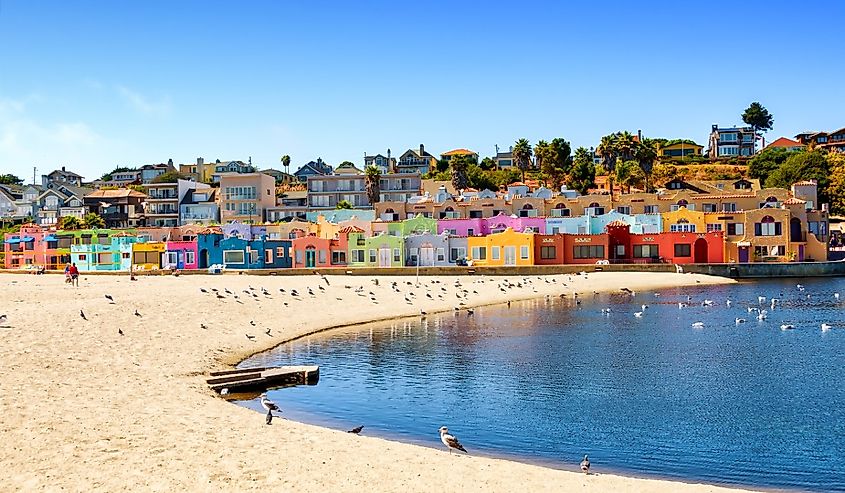 Colorful homes and beach in Capitola, California.