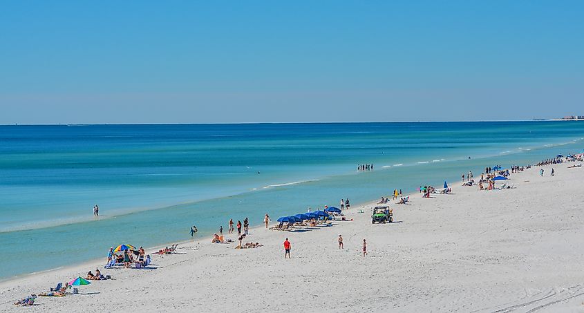 Beautiful white sand beach of Miramar Beach on the Gulf of Mexico in South Walton, Florida.
