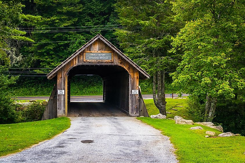 The Will Henry Stevens Covered Bridge in Highlands, North Carolina.