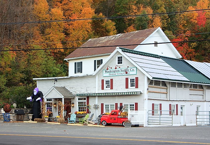 Washington, Connecticut, USA - October 22 2023: Washington Supply Co. store on an autumn afternoon