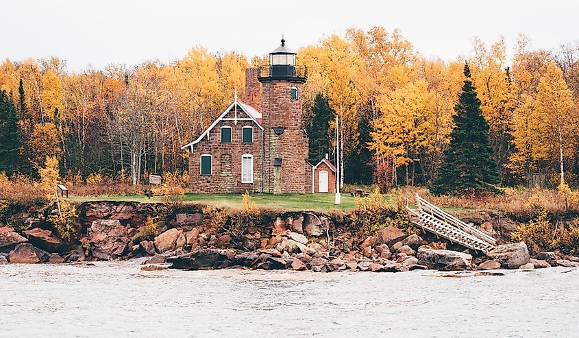 Sand Island Lighthouse in Wisconsin on Lake Superior in the Apostle Islands National Lakeshore - taken in the fall season