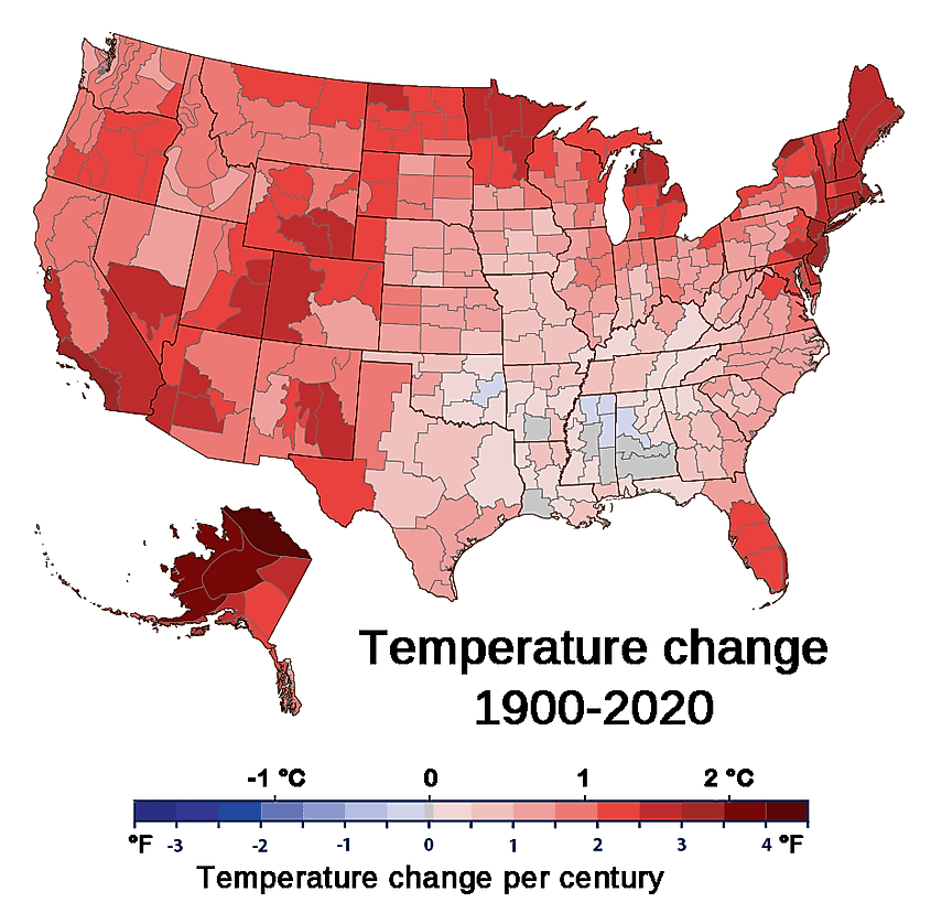 A map of global temperature change.