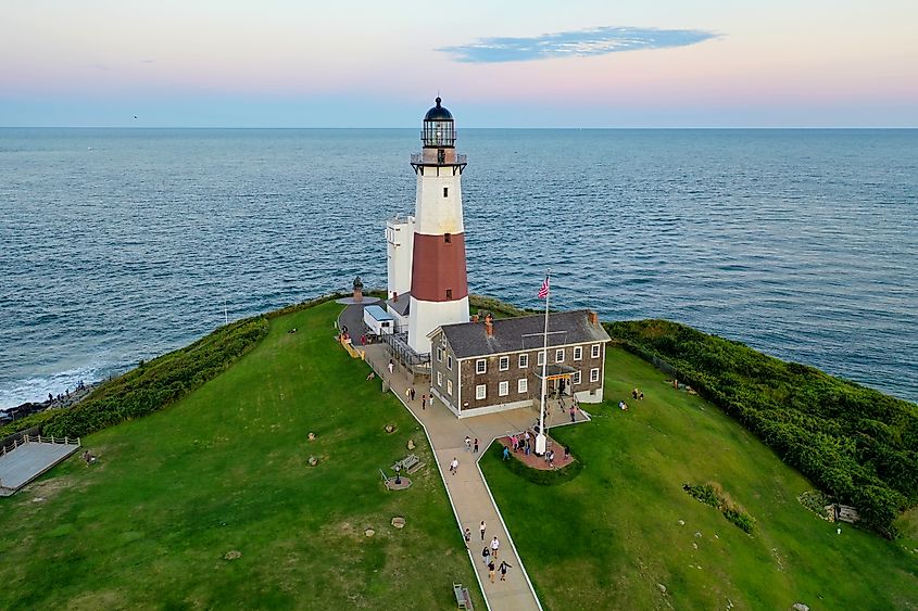 Aerial view of Montauk Lighthouse and beach in Long Island, New York