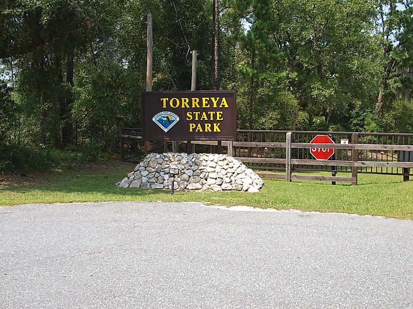 Entrance sign to Torreya State Park in Florida