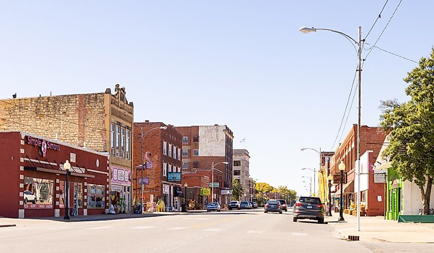 The old business district on Main Street in Pawhuska, Oklahoma. 