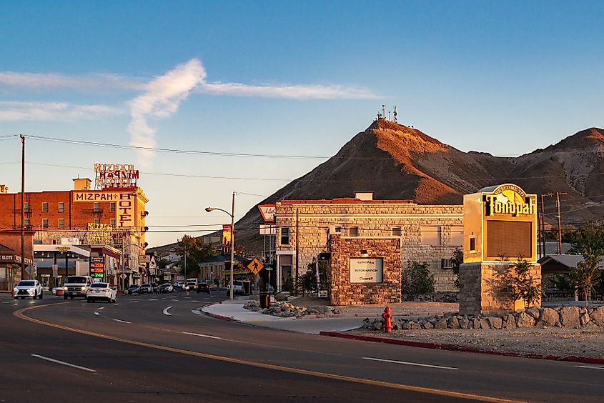 The downtown of Tonopah, Nevada, with historical buildings