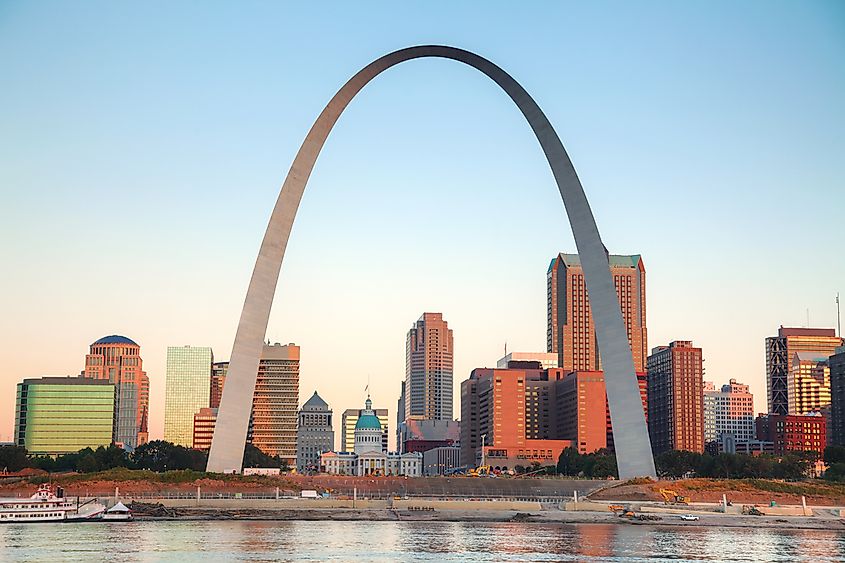 The Gateway Arch rising over St. Louis, Missouri.
