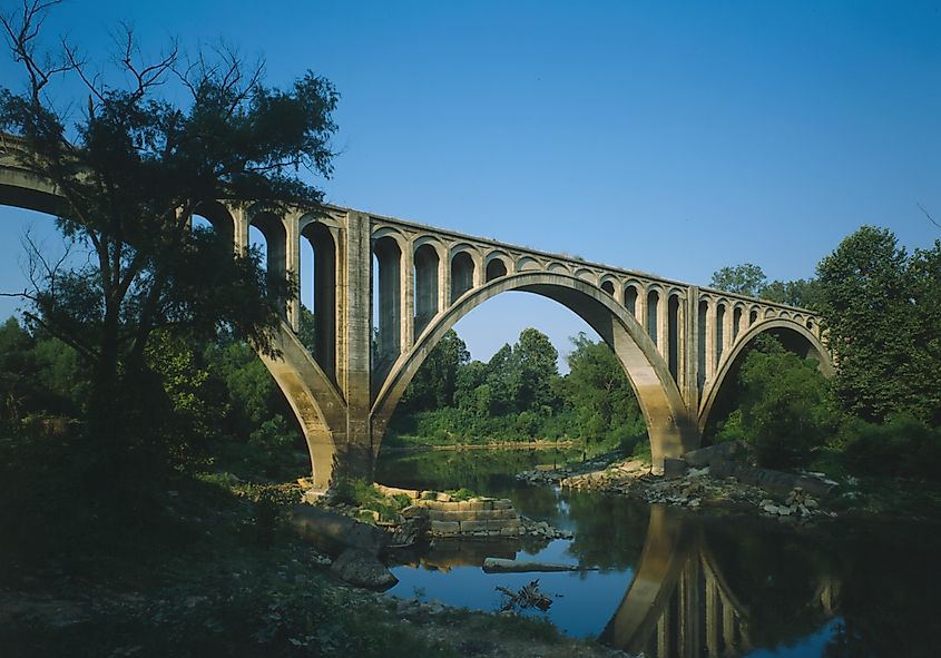 Southern (downstream) side of the Big Black River Railroad Bridge.