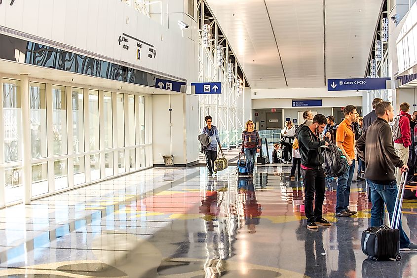 Passengers waiting for the Skylink train at the Dallas/Ft. Worth International Airport