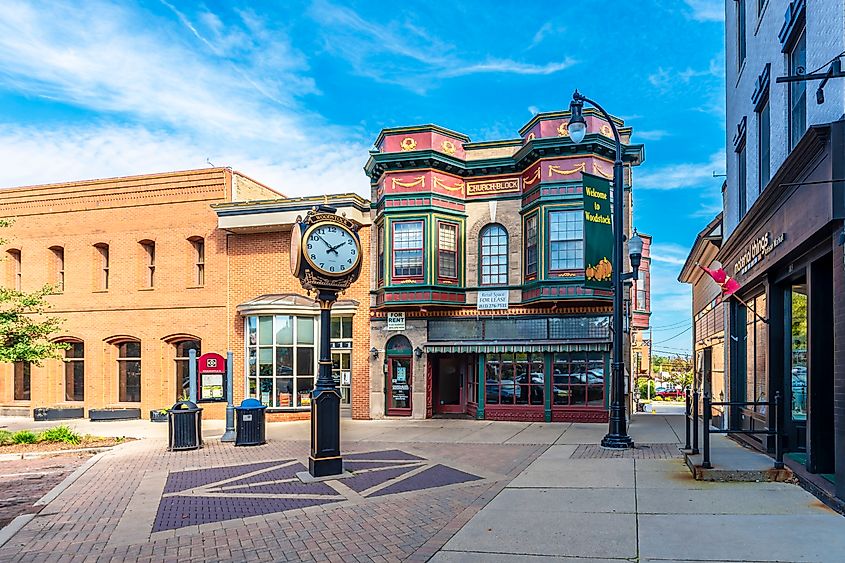 The charming downtown area of Woodstock, Illinois.