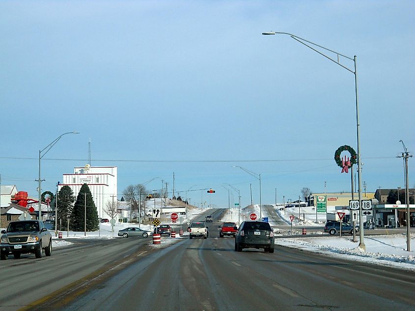 Algona, Iowa: Junction of US 169 and US 18 in the northern part of the city.