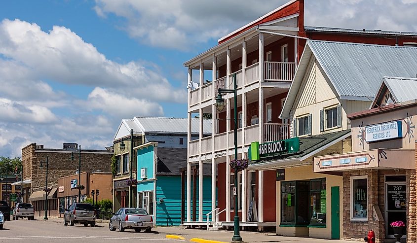 Streets and Buildings of Pincher Creek in Alberta, Canada.