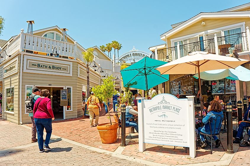 Avalon, California, a resort community on Santa Catalina Island, with a waterfront dominated by tourism-oriented businesses.