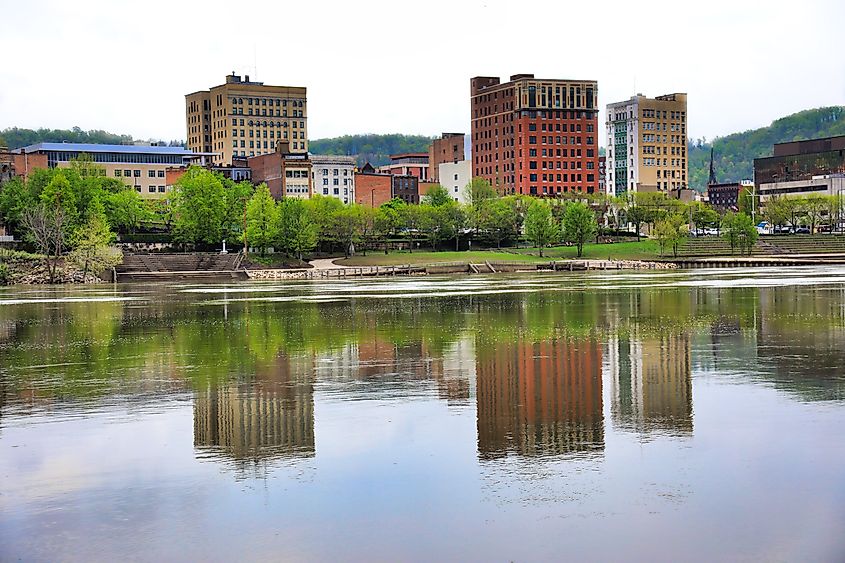 The Wheeling skyline as viewed from Wheeling Island across the Ohio River.