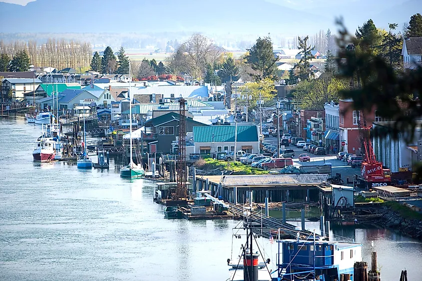 La Conner, Washington, with the Swinomish Channel flowing through.