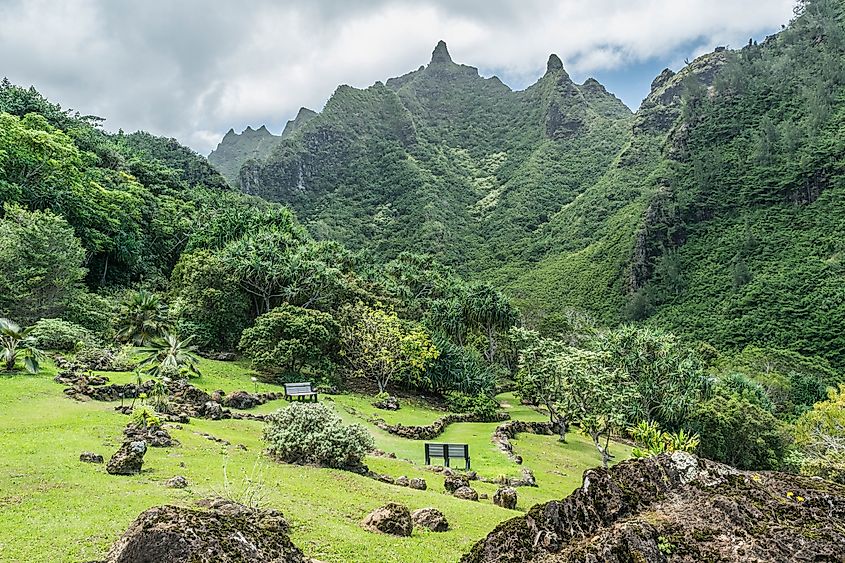 View from the upper garden at Limahuli Gardens in Ha'ena, Hawaii.