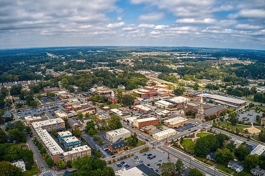 Aerial View of the Atlanta Outer Ring Suburb of Lawrenceville, Georgia