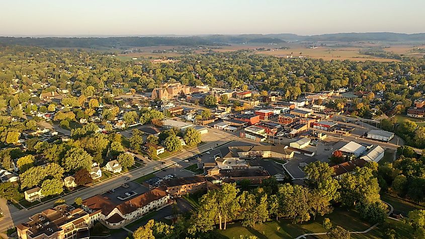 Aerial view of a small midwestern town of Sparta, Wisconsin.