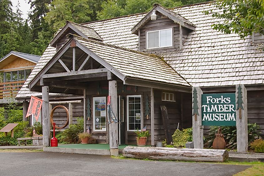 Forks Timber Museum showcasing displays and relics from the early logging days in Forks, Washington.