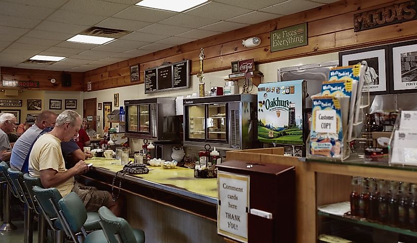 Interior of Moody's Diner, a classic old school New England diner off of Route 1 in Waldoboro, Maine.