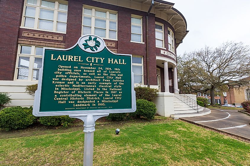 Laurel City Hall in Laurel, MS. Editorial credit: Chad Robertson Media / Shutterstock.com