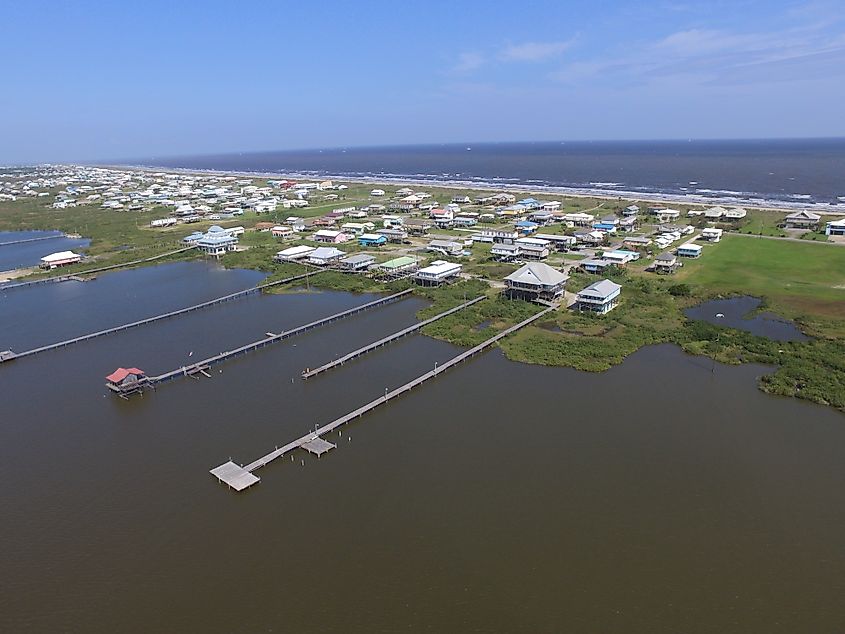 Aerial view of Grand Isle in Louisiana.