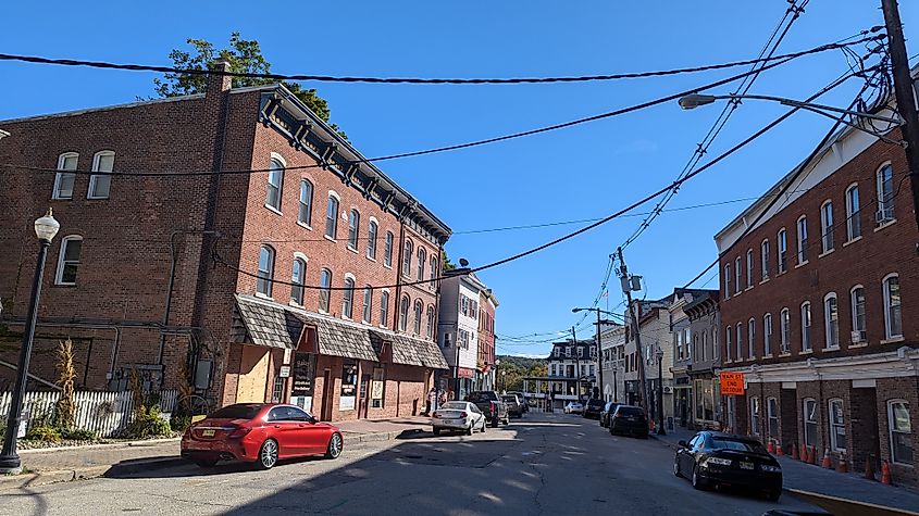 Streetscape of Main Street in downtown Sussex, New Jersey.