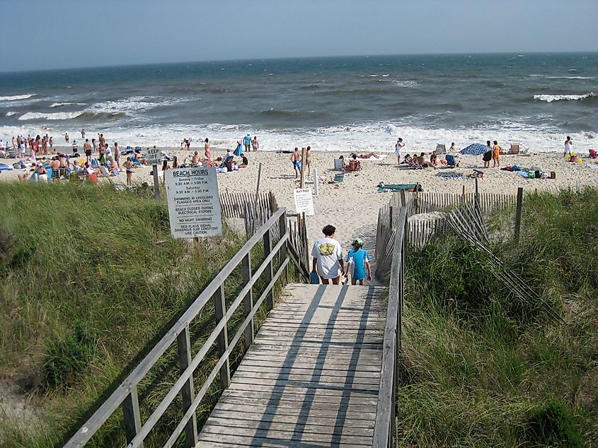 A crowded beach at Ocean Beach, New York