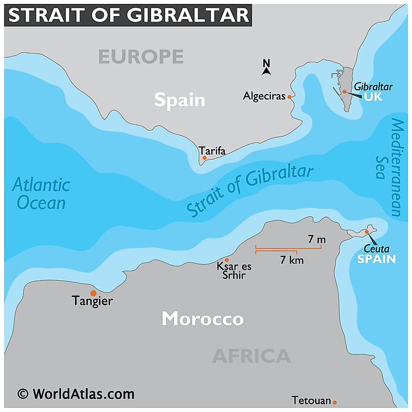 St Of Gibraltar On World Map Strait Of Gibraltar - Worldatlas
