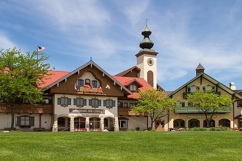 Exterior of the Bavarian Inn Lodge in the downtown district of the popular tourist town of Frankenmuth.