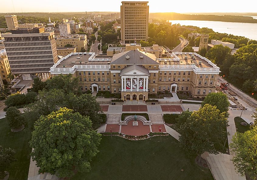 Bascom Hall sits atop Bascom Hill at the heart of campus