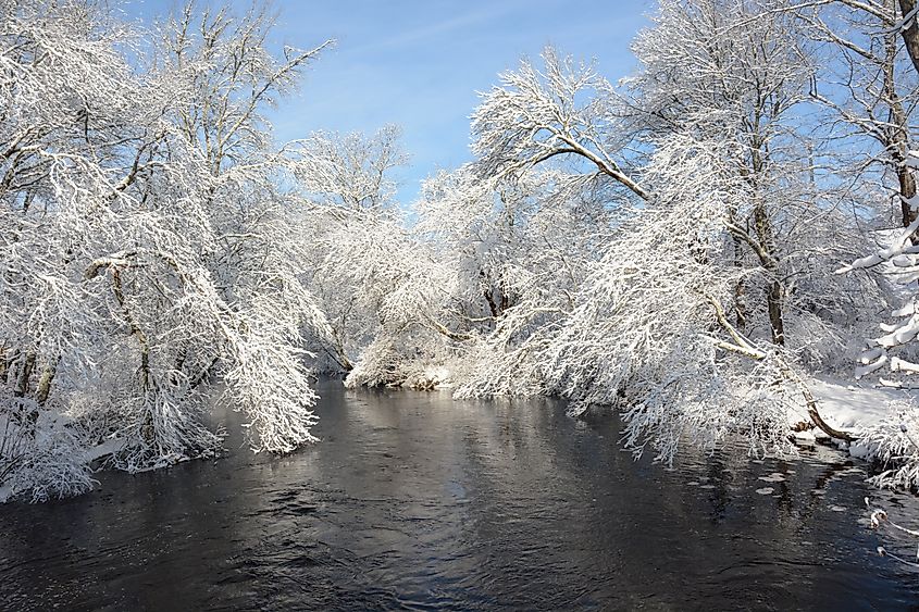 Pawcatuck River in the morning after a snowstorm.