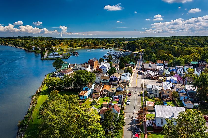 View of Chesapeake City from the Chesapeake City Bridge, Maryland.