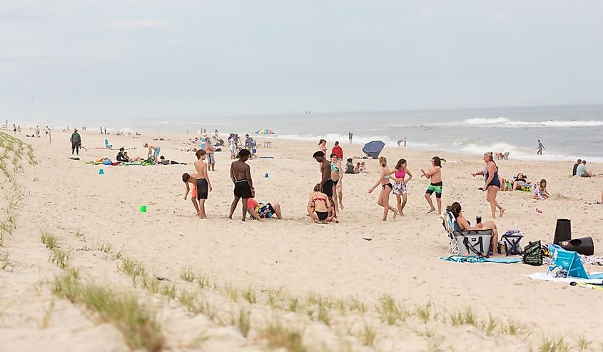 Weekend beach crowds at Assateague State Park.