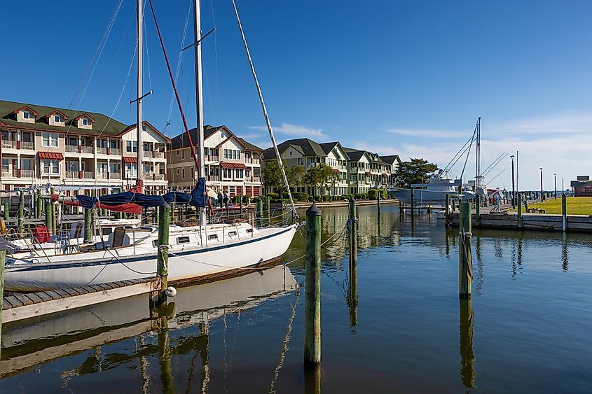 Boardwalk in Manteo on Roanoke Island in Ourter Banks, North Carolina