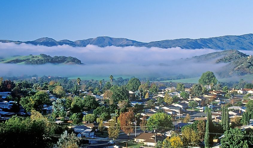 Overview of the spring fields and cloud layers in Ojai, California