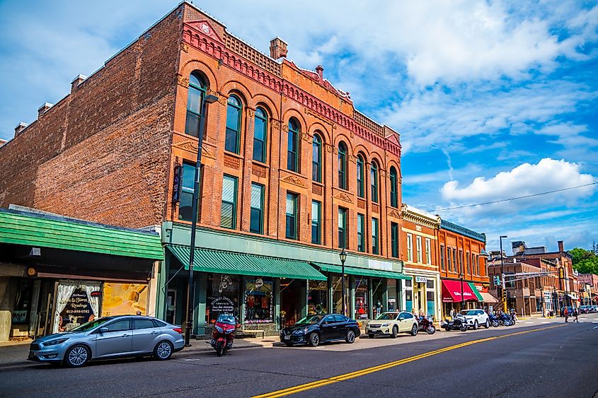 Main Street with beautiful historical buildings in Stillwater, Minnesota.