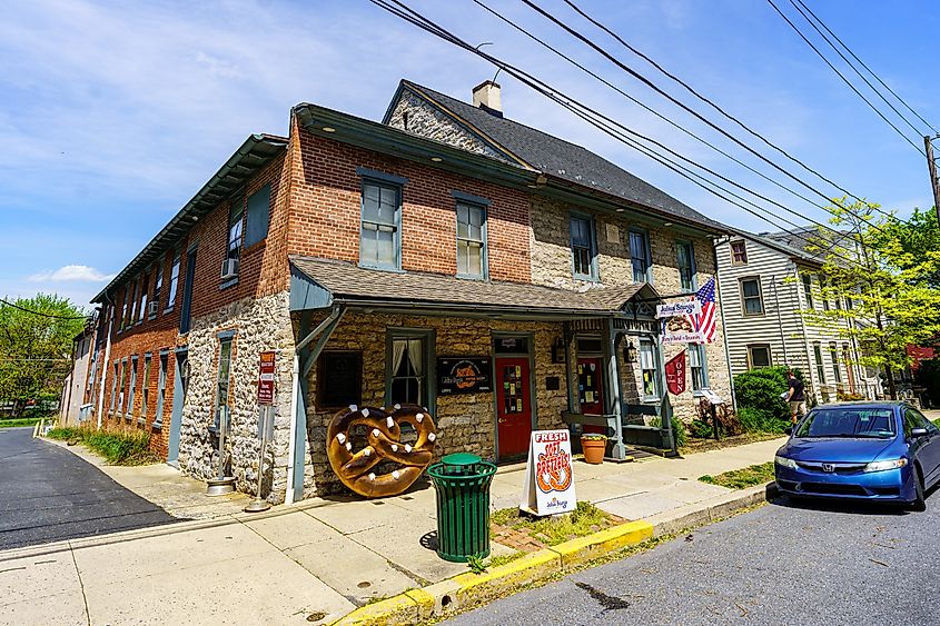 Lititz, Pennsylvania: Exterior view of the Julius Sturgis Pretzel Bakery