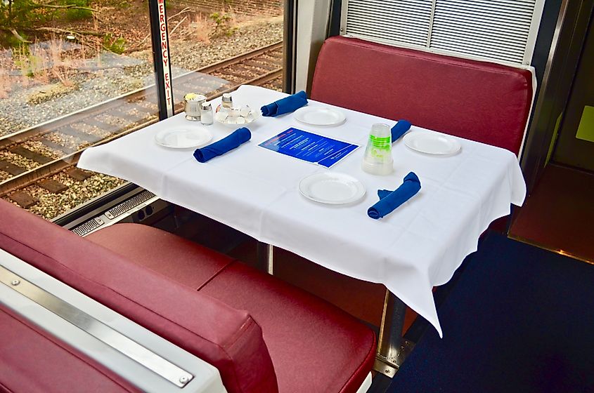 An Amtrak dining car.