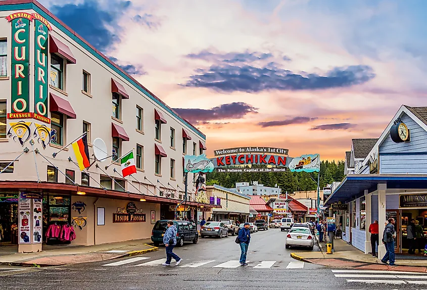 Downtown street in Ketchikan, Alaska.