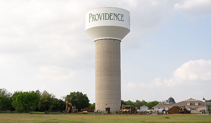 Water tower in the town of Providence Village, Texas.