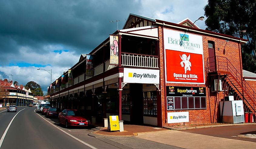 South Western Highway main street passing through Bridgetown, Australia.