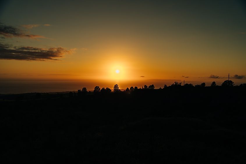 sunset on Kekaha Lookout in kauai, hawaii.