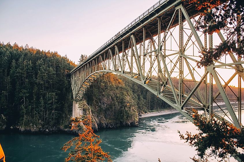 Deception Pass Bridge connecting Whidbey Island to Fidalgo Island in northwest Washington State.