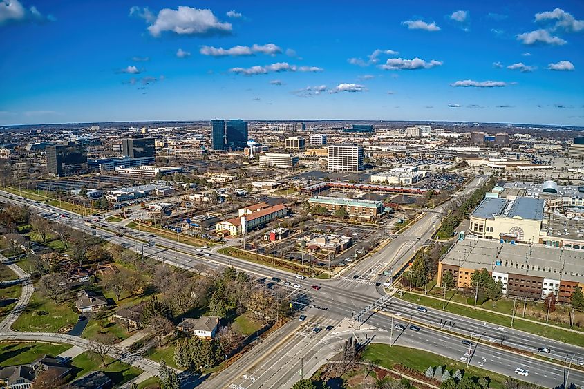 Aerial view of Schaumburg, Illinois.